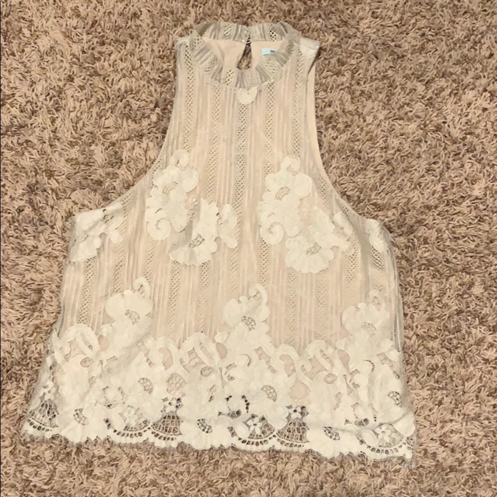 beige, lace, high neck top